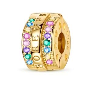 'Forever' Gold Bead Charm Multicolor Stones Sterling Silver 925